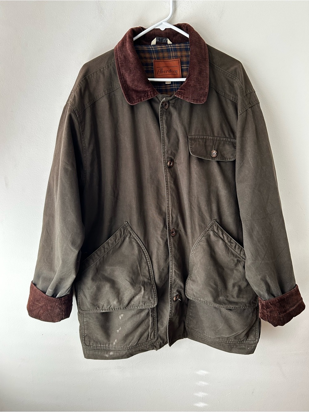 Vintage Equestrian Barn Chore Workwear Jacket Coat Flannel Lined Olive Green XL